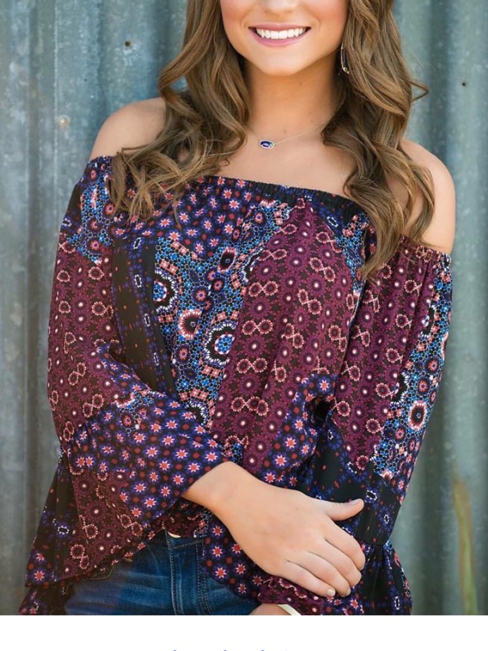 Eight Sixty Floral Mosaic Off-Shoulder Top - Black, Purple, Pink